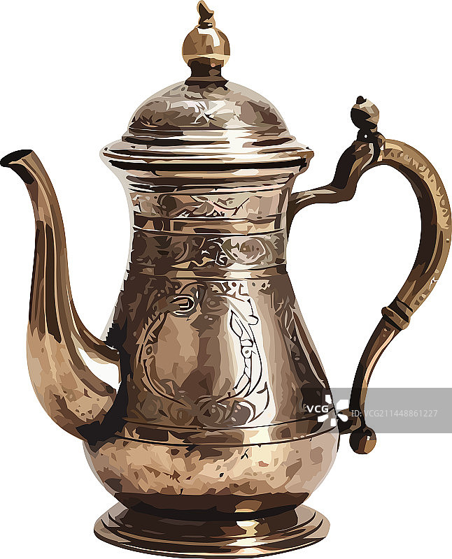 带黄铜把手的华丽古董茶壶图片素材