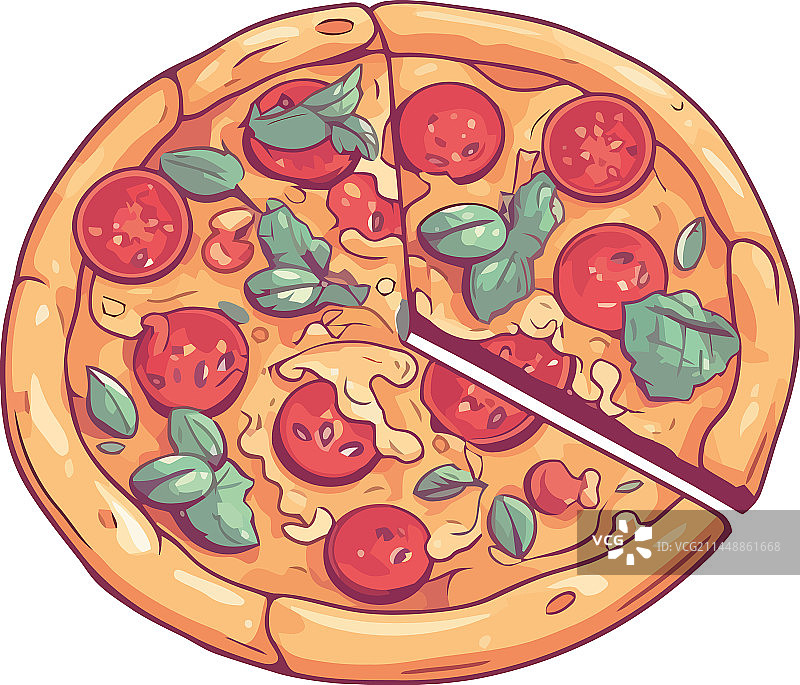 马苏里拉萨拉米香肠披萨切片图片素材