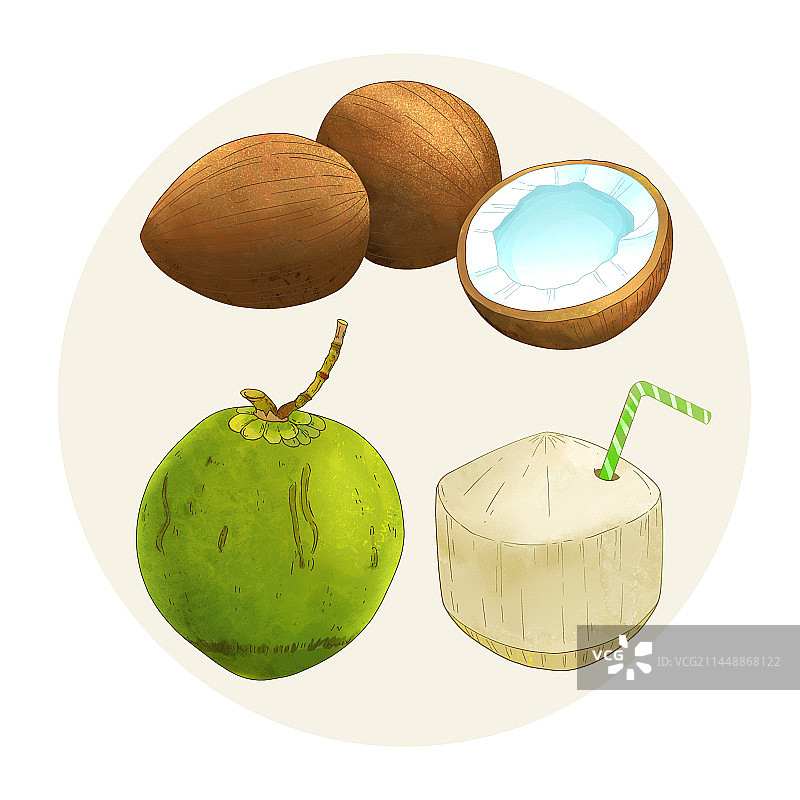 手绘水彩水果椰子图片素材