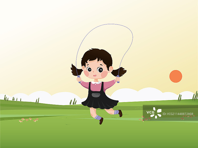 户外跳绳运动儿童图片素材