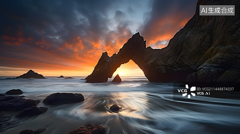 【AI数字艺术】海边礁石奇景图片素材