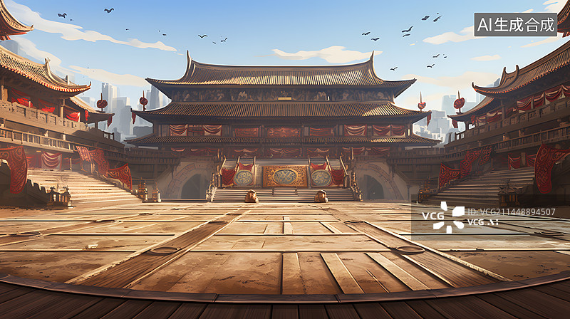 【AI数字艺术】中国古代建筑广场图片素材