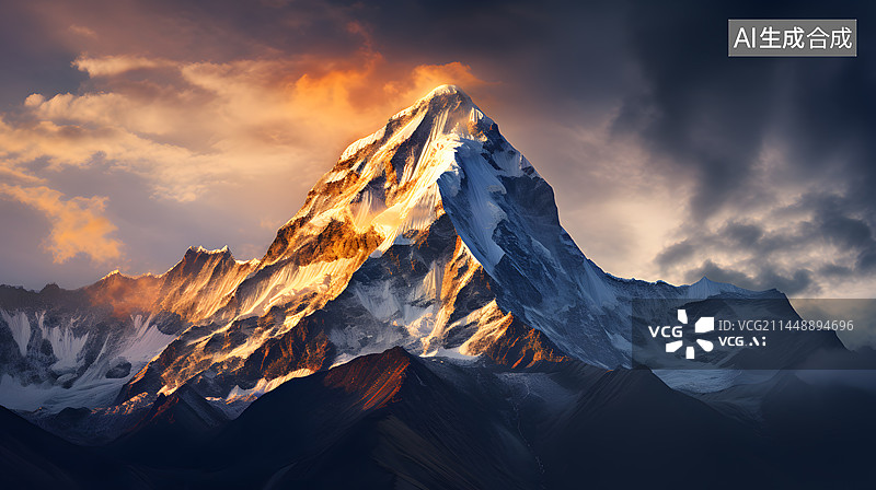 【AI数字艺术】雪山风景，日照金山图片素材