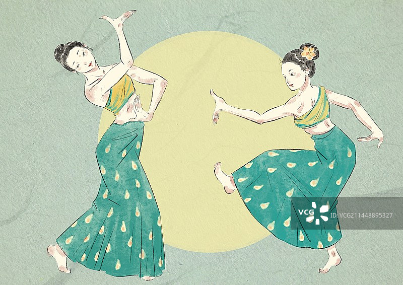 云南傣族舞蹈插画图片素材