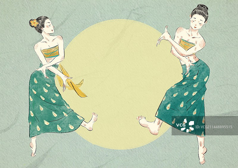 云南傣族舞蹈插画图片素材