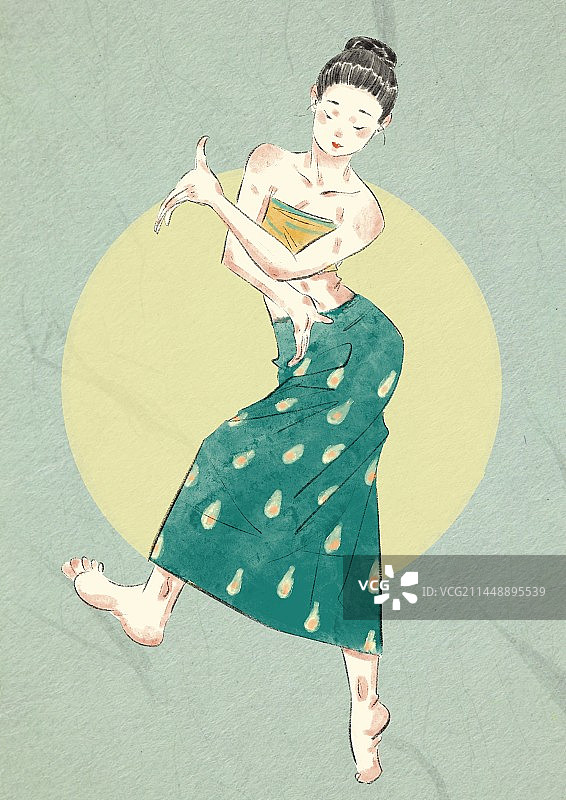 云南傣族舞蹈插画图片素材
