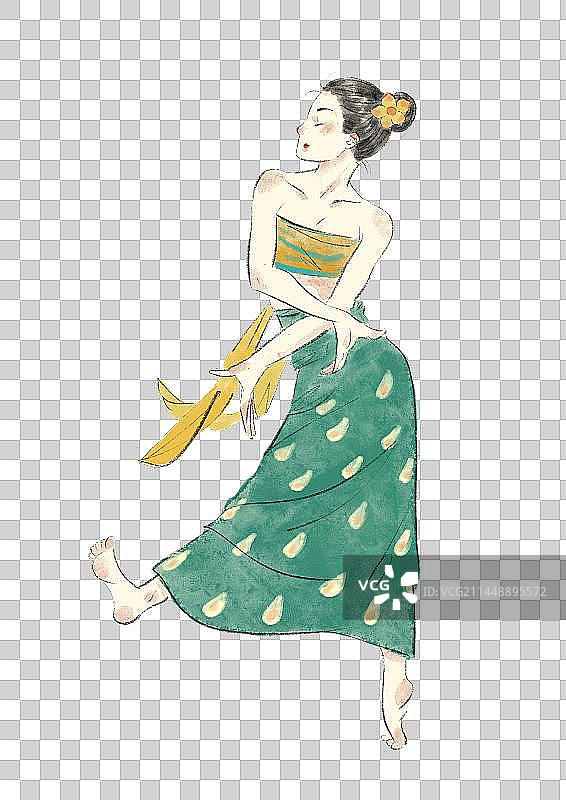 云南傣族舞蹈插画元素图片素材
