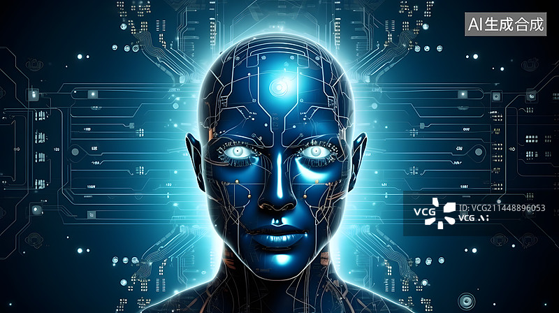 【AI数字艺术】脑机接口芯片平面科技概念图图片素材