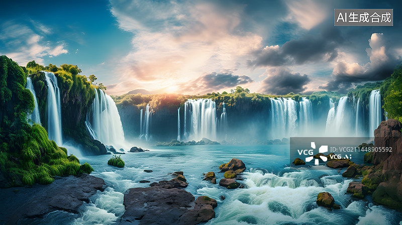 【AI数字艺术】唯美自然瀑布景观图片素材