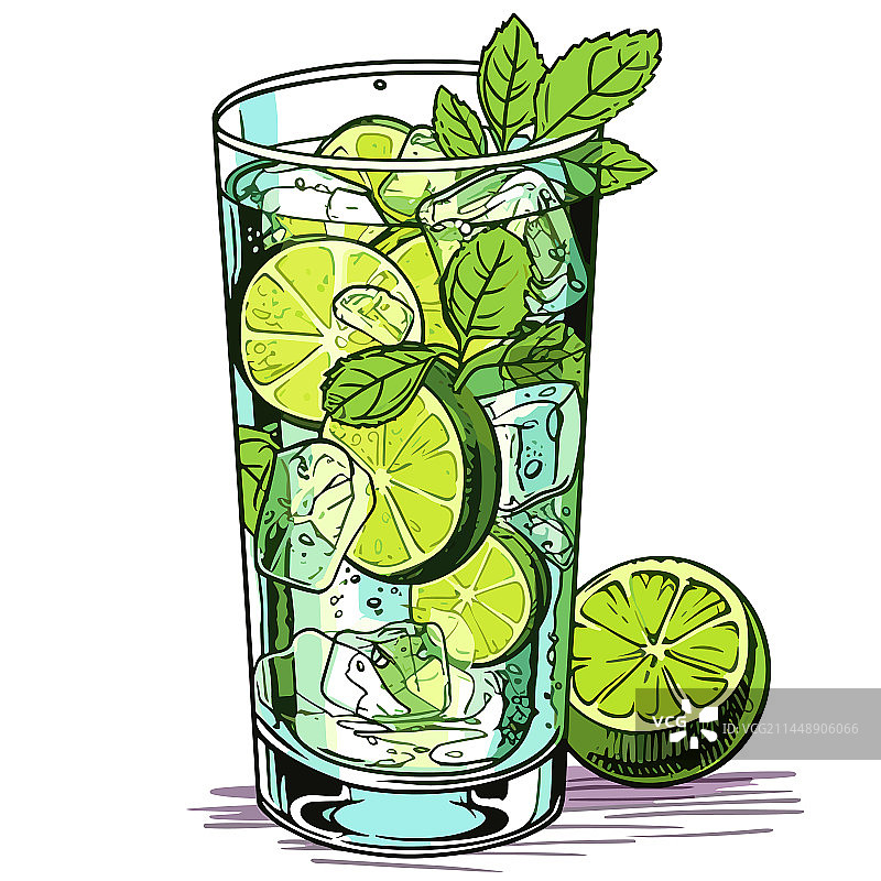 手绘莫吉托鸡尾酒图片素材