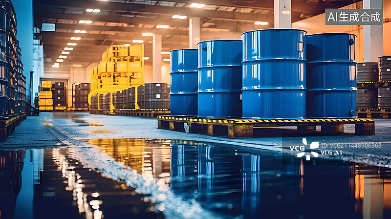 【AI数字艺术】石油化工厂油桶陈列图片素材