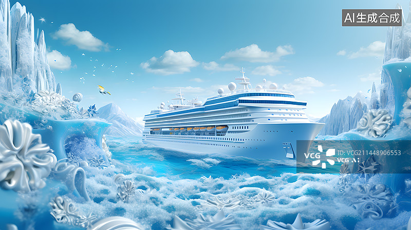 【AI数字艺术】极地游轮风景图片素材