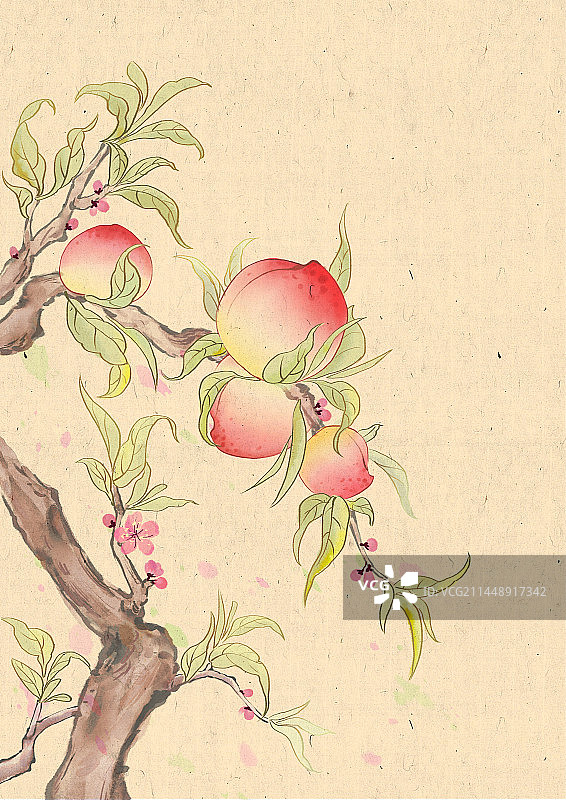 古风国画写意桃树与鸟图片素材