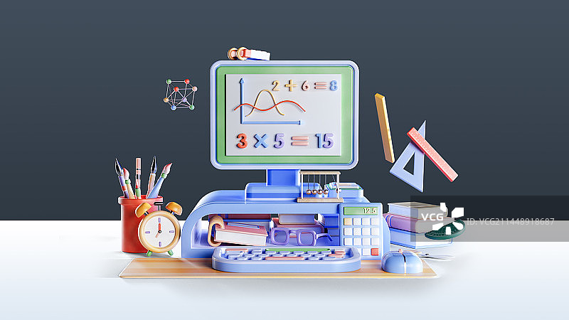 3D卡通风格学习场景开学季主题插画图片素材