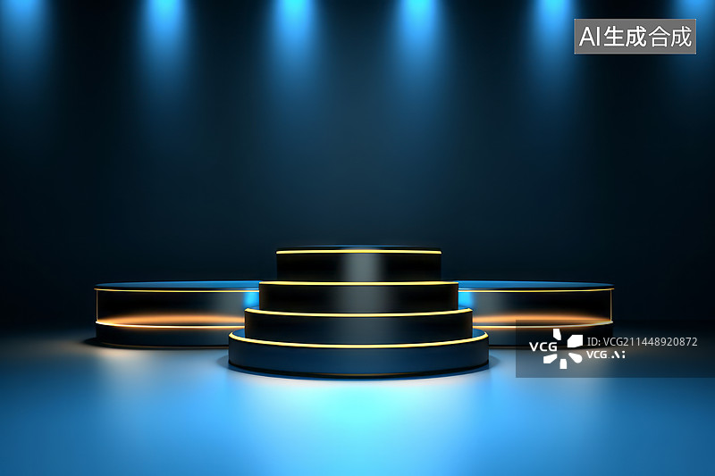 【AI数字艺术】蓝色背景圆形展台平台科技背景图片素材