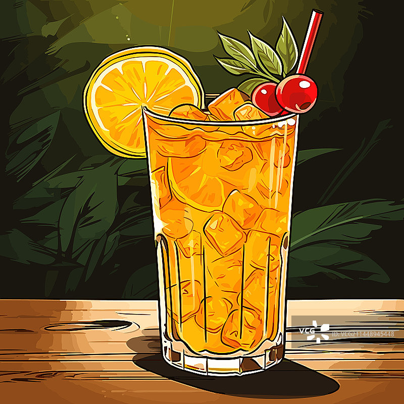 手绘动漫 Mai Tai鸡尾酒图片素材