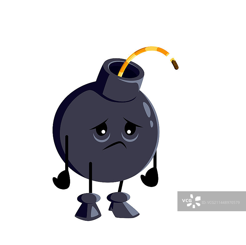 卡通悲伤的炸弹角色，灯芯已熄灭图片素材