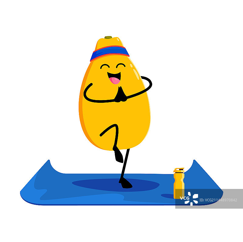 瑜伽健身的卡通芒果水果角色图片素材