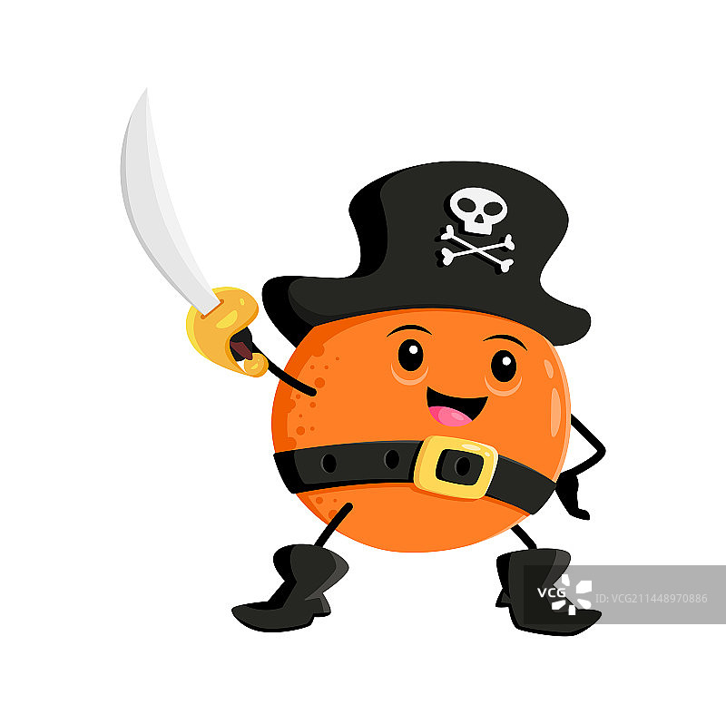 卡通橙子海盗与弯刀水手图片素材