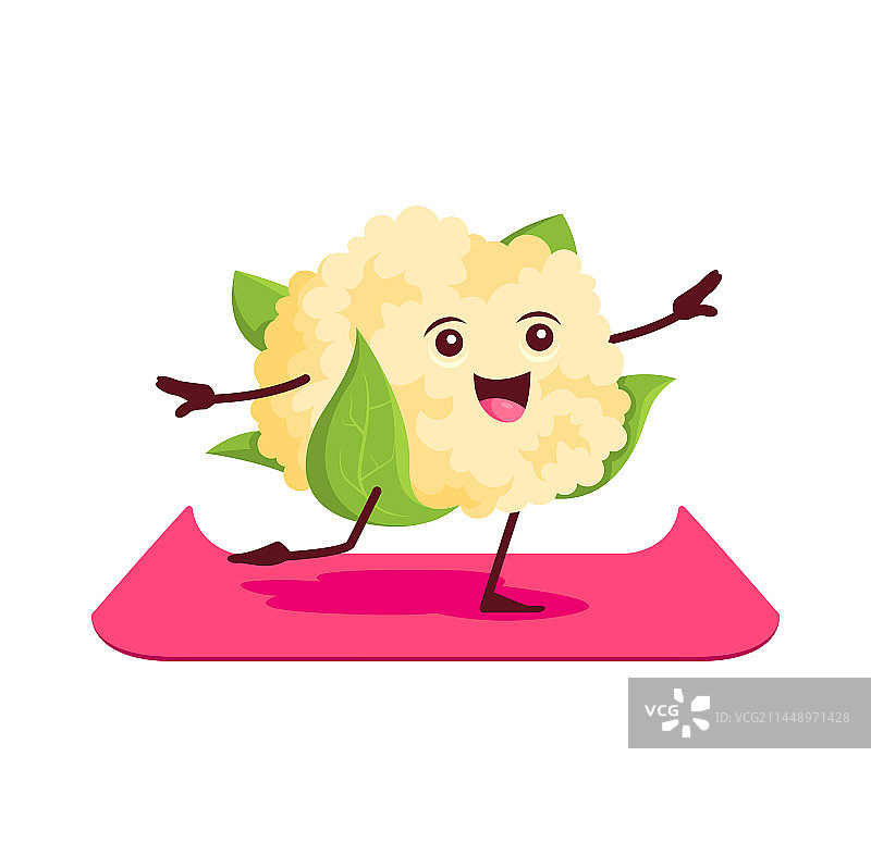 在瑜伽的卡通花椰菜蔬菜角色图片素材