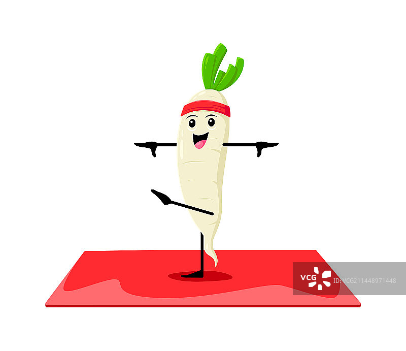 瑜伽健身卡通白萝卜蔬菜角色图片素材
