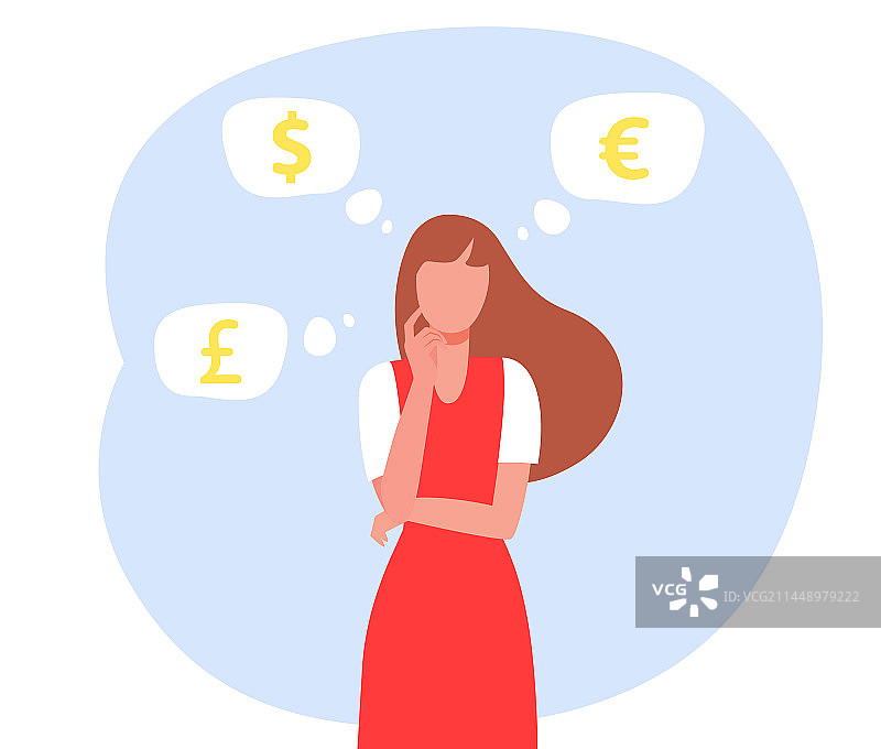 女人在考虑汇率图片素材