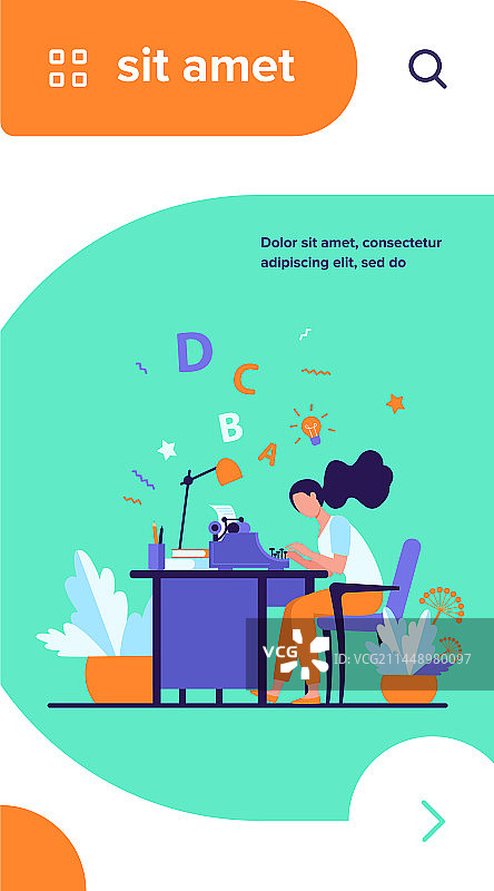 使用复古打字机的女作家图片素材