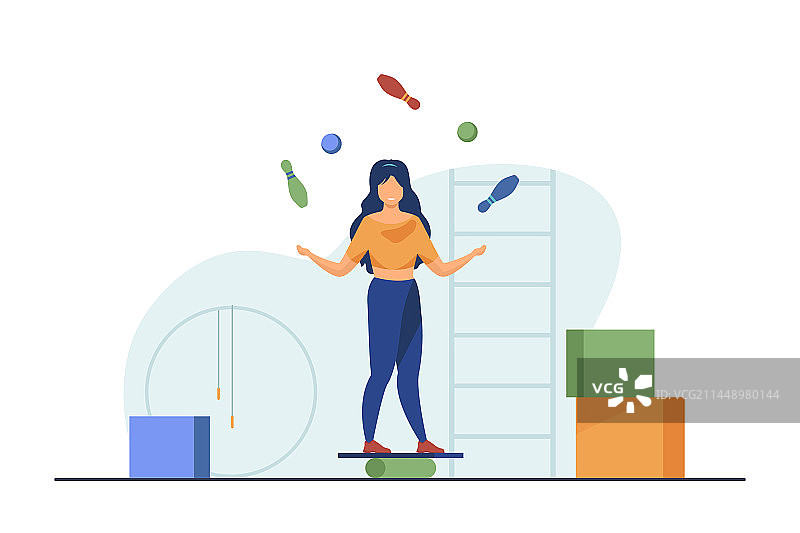 女人平衡抛接瓶子图片素材