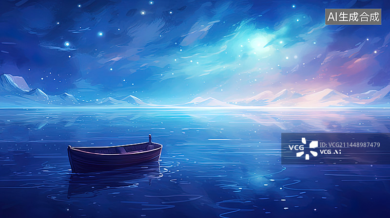 【AI数字艺术】唯美星空海面插画背景图片素材