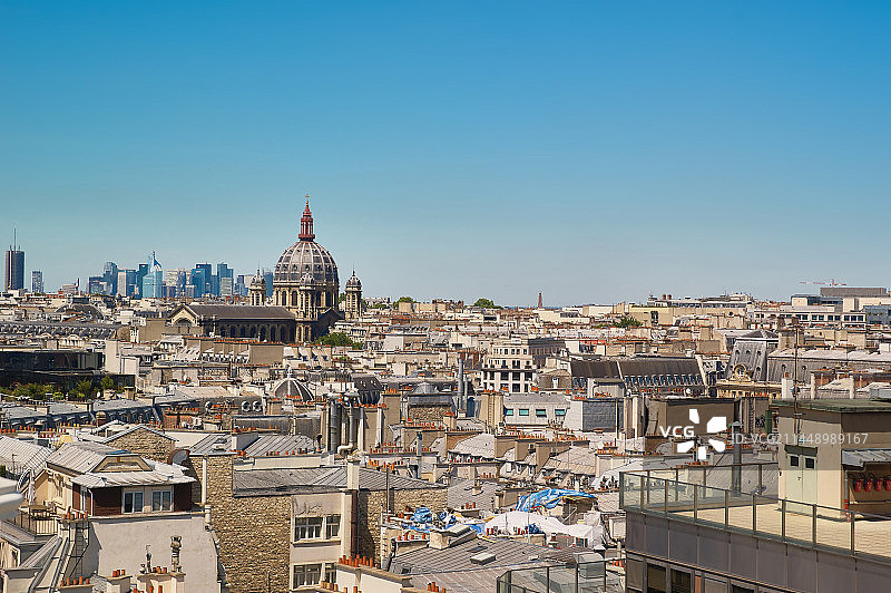 欧洲法国巴黎拉法叶特百货楼顶俯视巴黎全景图片素材