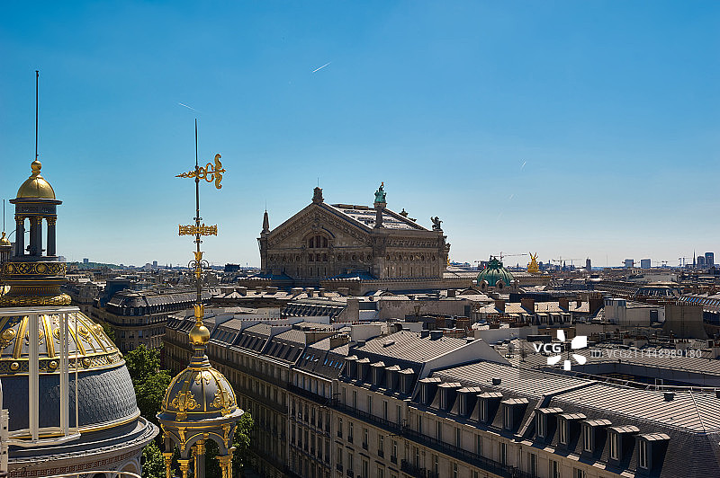 欧洲法国巴黎拉法叶特百货楼顶俯视巴黎全景图片素材