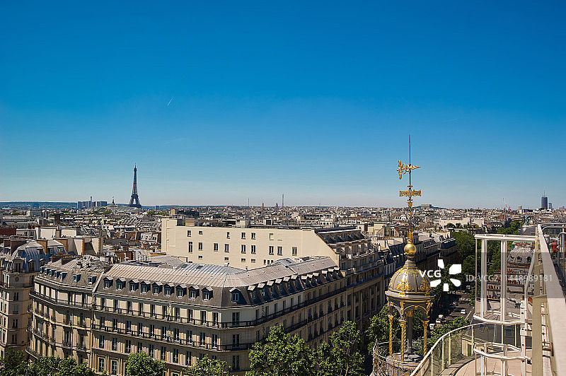欧洲法国巴黎拉法叶特百货楼顶俯视巴黎全景图片素材