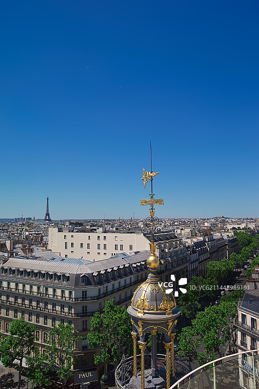 欧洲法国巴黎拉法叶特百货楼顶俯视巴黎全景图片素材