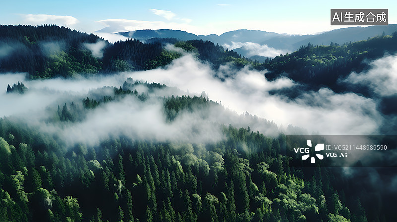 【AI数字艺术】航拍云雾森林图片素材