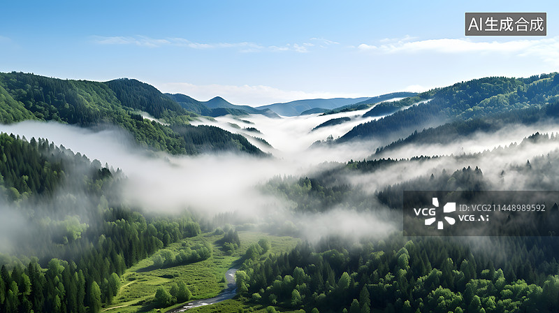 【AI数字艺术】航拍云雾森林图片素材