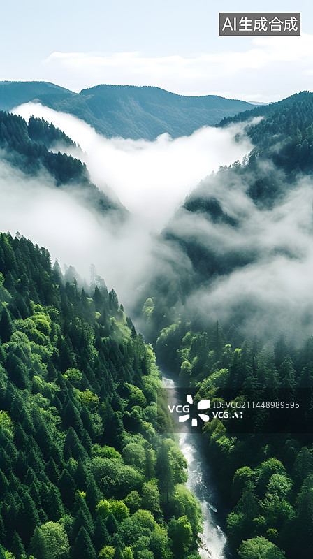 【AI数字艺术】航拍云雾森林图片素材