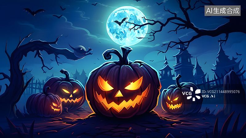 【AI数字艺术】万圣节南瓜头氛围插画图片素材