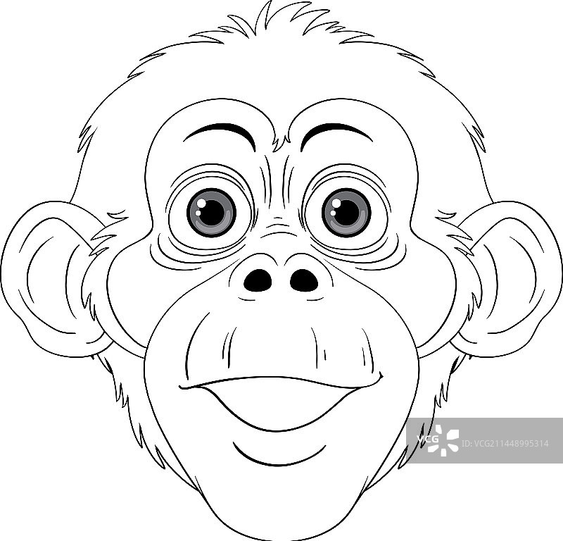 黑猩猩卡通角色轮廓填色图片素材