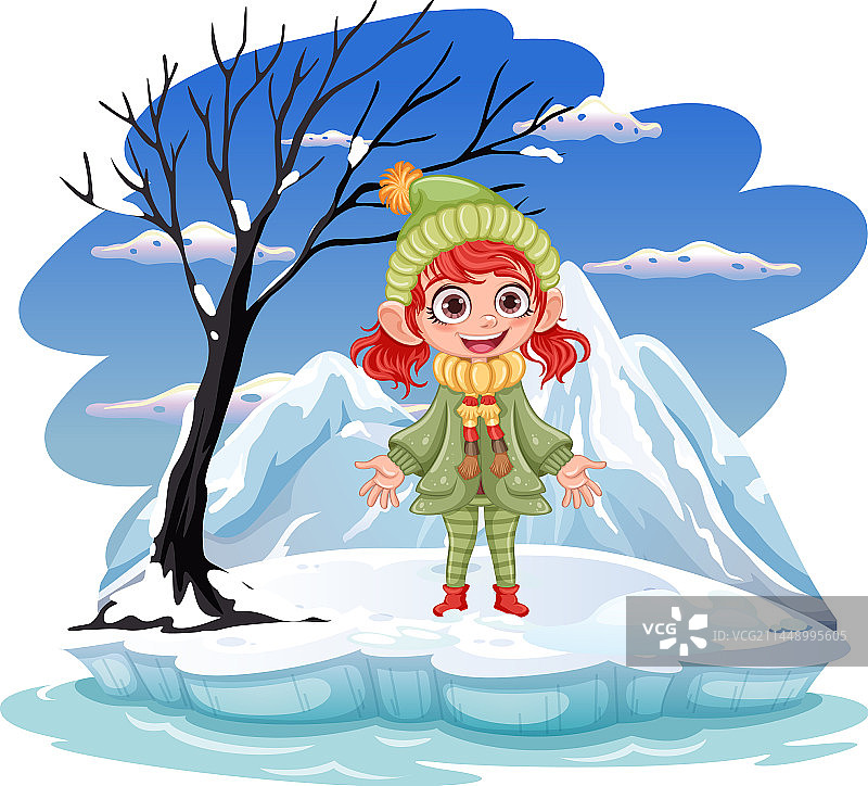 寒冷户外冬季场景中的女孩图片素材