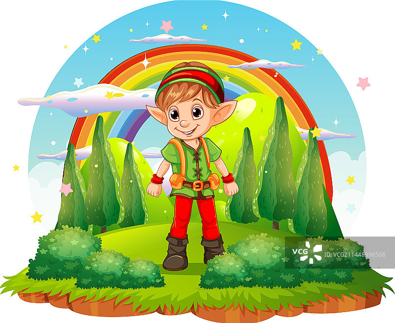 带有小自然场景的精灵男孩卡通角色图片素材