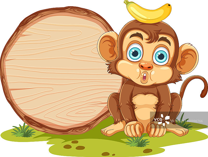 可爱猴子拿空木板图片素材