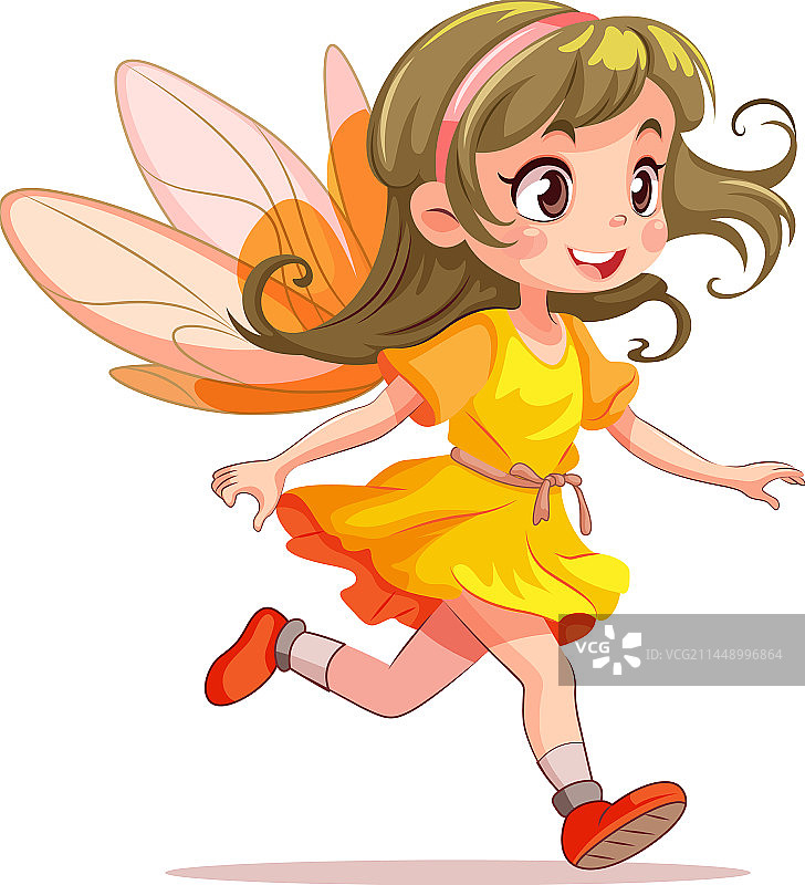 穿黄色连衣裙的卡通仙女公主图片素材