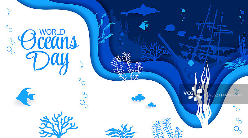 世界海洋日海洋剪纸景观banner图片素材