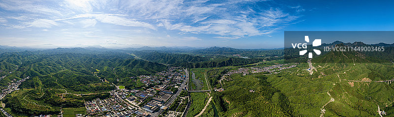 北京古北口镇、潮河以及卧虎山长城全景图片素材