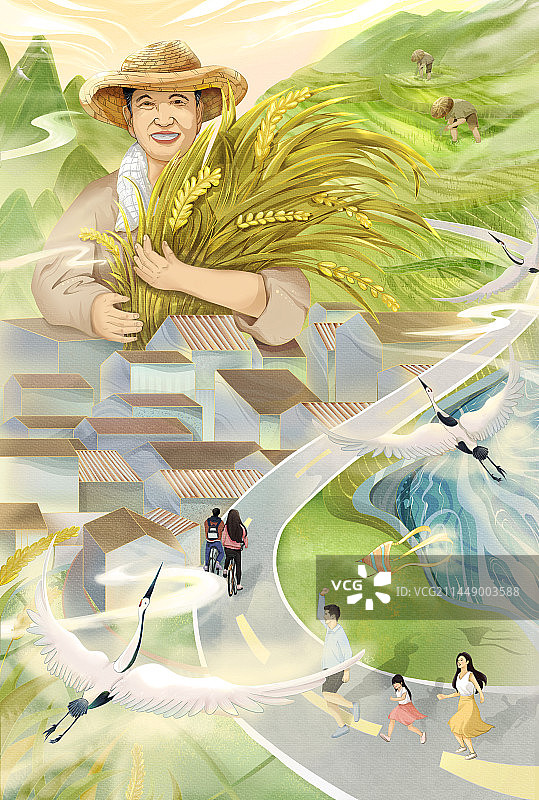 乡村振兴美丽乡村主题插画图片素材