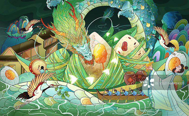 端午国潮新中式插画图片素材