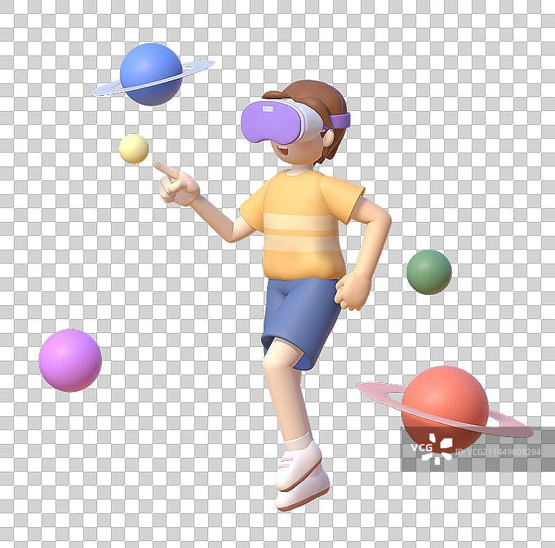 戴VR眼镜的男孩3D插画元素图片素材