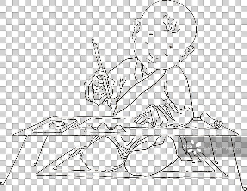 写毛笔字的古代儿童人物元素图片素材