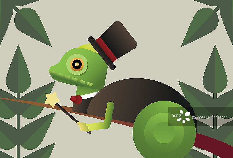 魔术师变色龙手拿魔法棒图片素材