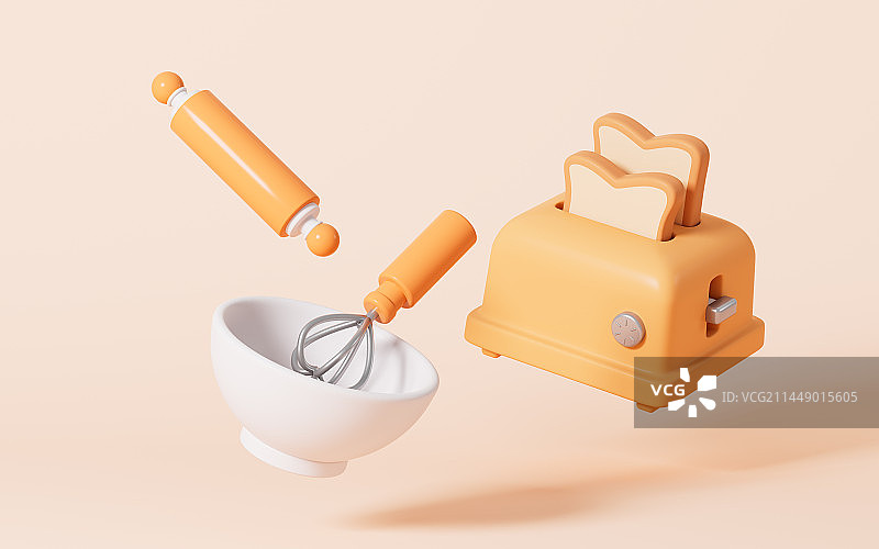 卡通厨房用具3D渲染图片素材